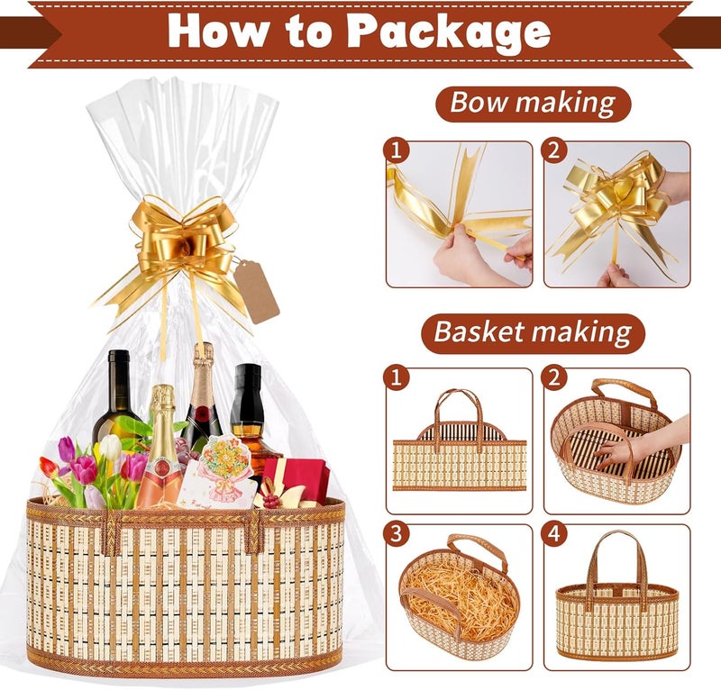 Dreamtop 3 Set Baskets for Gifts Empty, Woven Bamboo Gift Basket Empty Large with Handles, Sturdy Gift Basket Kit Empty to Fill for Christmas Birthday Baby Shower Wedding Gift - Image 4
